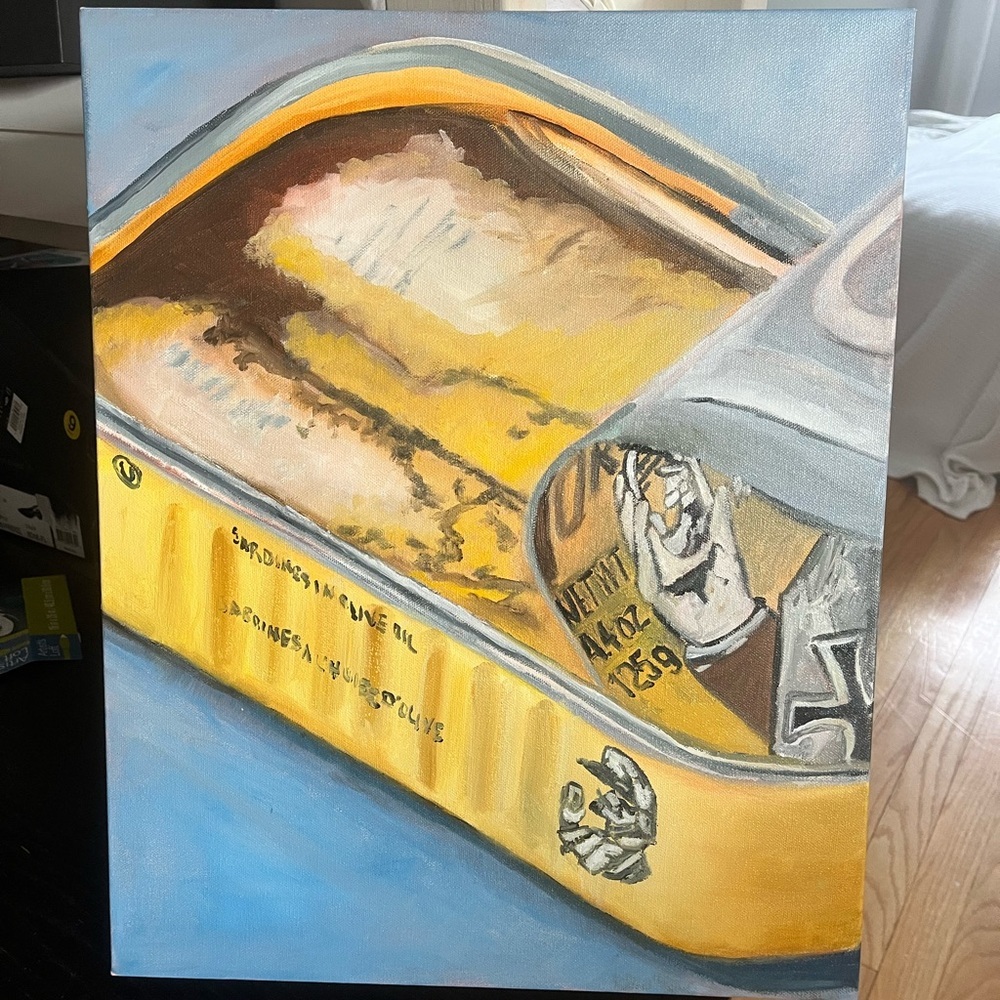Original Oil Painting - sardines in a can - 16x20”